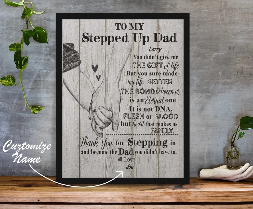 Personalized Stepped Up Dad Poster Canvas Happy Fathers Day Canvas Best Gift For Step Dad Canvas With Custom Name